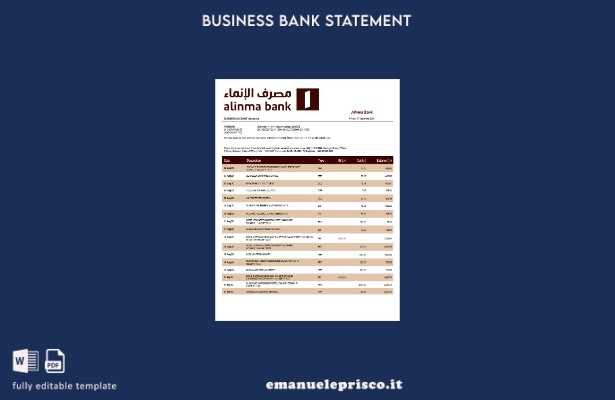 stile verificato Modello Word e PDF di estratto conto della società Alinma Bank